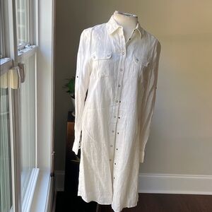 Ivory Long-Sleeve Button-Front Shirt Dress